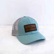 Aqua Trucker Hat With Leather Panel
