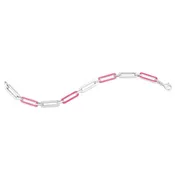 Silver Pink Enamel Paperclip Bracelet