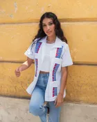 Women's Guayabera Shirt Embroidered with Flags of Cuba