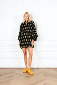 Black Framed Floral Mini Caftan