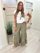 Green Floral Tiered Wide-Leg Pants