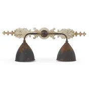 27.25 Inch Distressed Whitewashed Double Lamp Wall Sconce w/Black Metal
