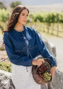 BOW CROPPED JACKET IN BLUE DENIM FINAL SALE