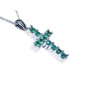 0.55 ct. Emerald Cross Pendant Necklace Round cut 18K White Gold