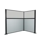 Acoustic Portable Partition Pre-Configured Hush Panel Electric Cubicle, L Shape 6' x 4' W/ Window Powder Blue Woven Fabric - Black Trim