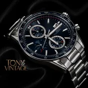 All Silver Chronograph Watch with Blue Dial and Bezel
