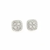 14K White Gold Diamond Cushion Cluster Stud earrings