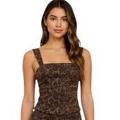 Brown Leopard Square Neck Sleeveless Suede Knit Top