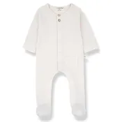 1 More In The Family - Ribbed Button Footie - Ecru