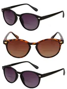 3 Pair of “The Brilliance” Round Full Frame Bifocal Reading Sunglasses with Spring Hinges and UV400 Protection