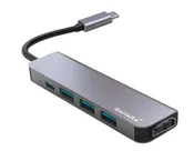 5-in-1 USB-C Hub Adapter – Sleek Aluminum Multiport Hub with HDMI, USB 3.0, and USB-C PD Charging – Compatible with PC and MAC