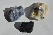 Calcite (Blue, Zebra) and Black Tourmaline  A-71