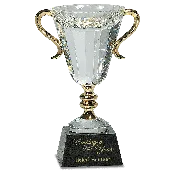 10″ Crystal Cup with Gold Metal Handles on Solid Marble Base