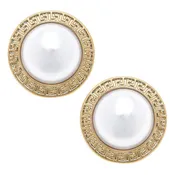 Amal Greek Keys Pearl Stud Earrings in Ivory - Canvas Style