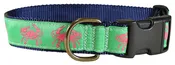 1.25” Ribbon Dog Collar – Crab,  Pink on Lime Green