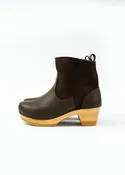 5" Pull on Shearling Clog Boot on Mid Heel, Umber