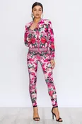 Blush Rose Red Multi Color Camouflage Stretch Fit Tracksuit