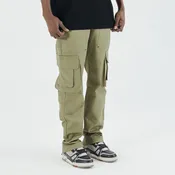 Army Green Pocket Zipper Straight Workwear Casual Pants