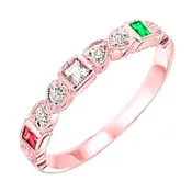 10kt Rose Gold Diamond 1/8ctw & Emerald-Ruby 1/8ctw Ring