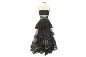 Strapless Tiered Geometric Gown