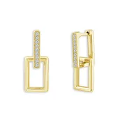 10K 1/5ctw Pavé Diamond & Polished Double Rectangle Huggie Earrings