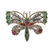 Diamond and Gemstone Butterfly Brooch