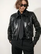 Blouson en cuir et élaphé noir
