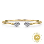 14K White and Yellow Gold Diamond Pear Shape Bangle