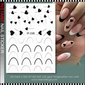 NAIL STICKER Black Heart Designs, Silver and Black Curved Lines #ST-2181