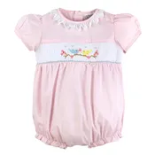 12033-Hand Smocked Classic Baby Girl Bubble Romper