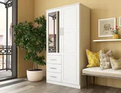 100% Solid Wood 2-Door Wardrobe Armoire with Mirrored Doors, Bedroom Closet Storage - Metro Collection