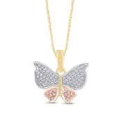 10K Tri Tone 0.08 ctw Butterfly Pendant
