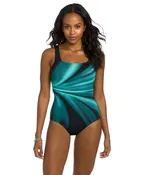 Active Spirit Mystical Hues Chlorine Resistant Square Neck One Piece Swimsuit With Pockets