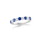 14K Gold Blue Sapphire & Diamond Alternating Band