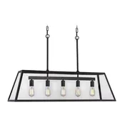 Country 42-Inch Linear Chandelier in Bronze with Clear Glass Panels