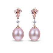 14k Rose Gold Freshwater Pearl and Morganite Drop Earrings