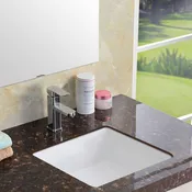 Ruvati 14 x 14 inch Undermount Bathroom Vanity Sink White Square Porcelain Ceramic with Overflow – RVB0742