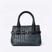 Allan K Vivian Mini Strata Woven Leather Bag | Blue Noir