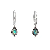 Beaded Water Drop Abalone Silver Hoop Charm Earrings