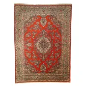 10'0" x 13'6" RED AND GREEN QAZVINE FLORAL PERSIAN RUG