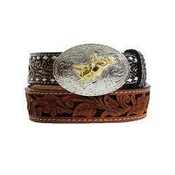3D BOYS BELT 1 1/4'' BUCK LACING FLORAL TABS BROWN