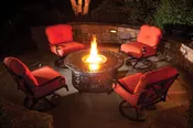 Alfresco Home Bellagio 48 inch Round Cast Aluminum Gas Fire Pit/Chat Table with Glacier Ice Firebeads