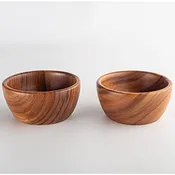 Acacia Wooden Salad Bowls Set of 2: 6″ X 3″ Individual Wood Serving Bowls for Fruits Cereal Salads or Snacks – Handmade from a Single Organic Piece of Acacia Wood Food Safe