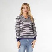 Aruni V-Neck Striped Knit Top with Hood