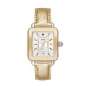 Michele Deco Sport Two-Tone Yellow Gold-Tone Topaz Dial Lizard Watch