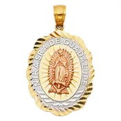 14K Tri-Color Gold Our Lady of Guadalupe Oval Medallion Pendant