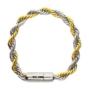 8mm 18Kt Gold IP Steel Two-Tone Rope Chain Bracelet