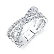 14K White Gold 3-Row Diamond Bridge Ring With 42=0.79ctw Round Diamonds