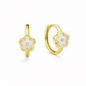 14K Gold Mother of Pearl Flower Huggie Earrings