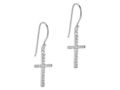 Clear CZ Cross Shepards Crook Wire Earrings